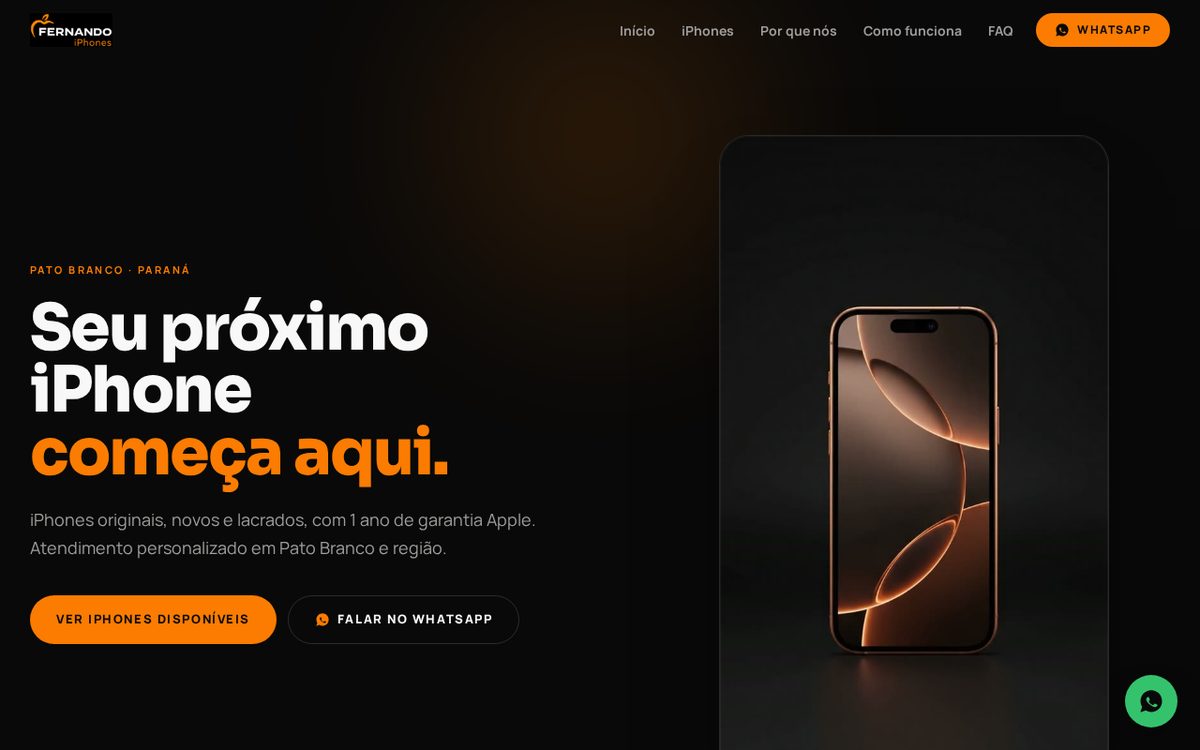 Print do site Fernando iPhones criado pela GR Company