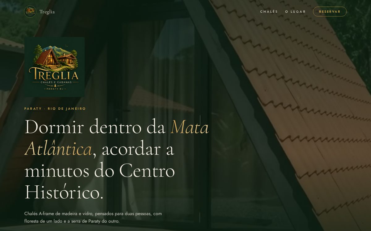 Print do site Treglia Chalés criado pela GR Company